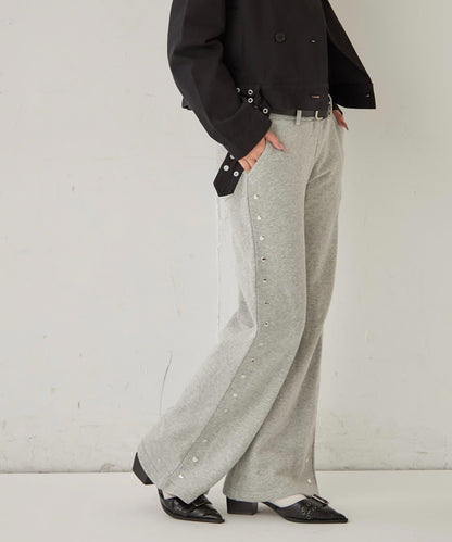 衛衣面料 中長微喇 鉚釘 褲子