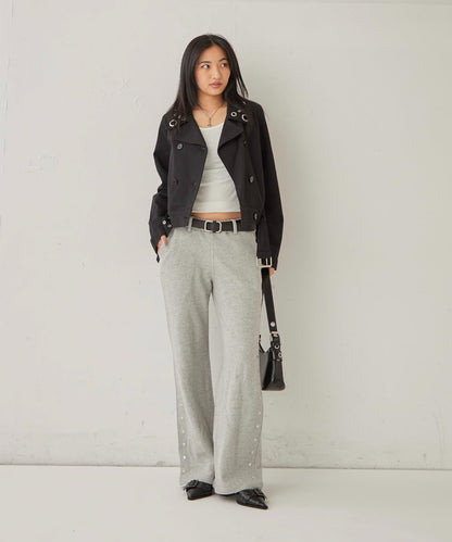 衛衣面料 中長微喇 鉚釘 褲子