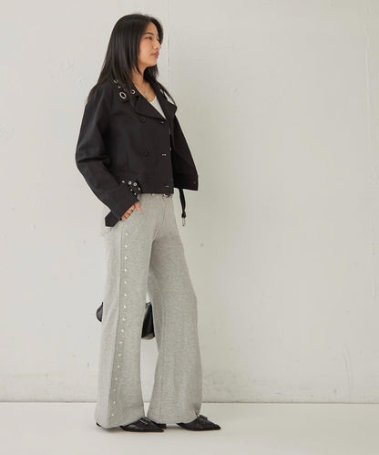 衛衣面料 中長微喇 鉚釘 褲子