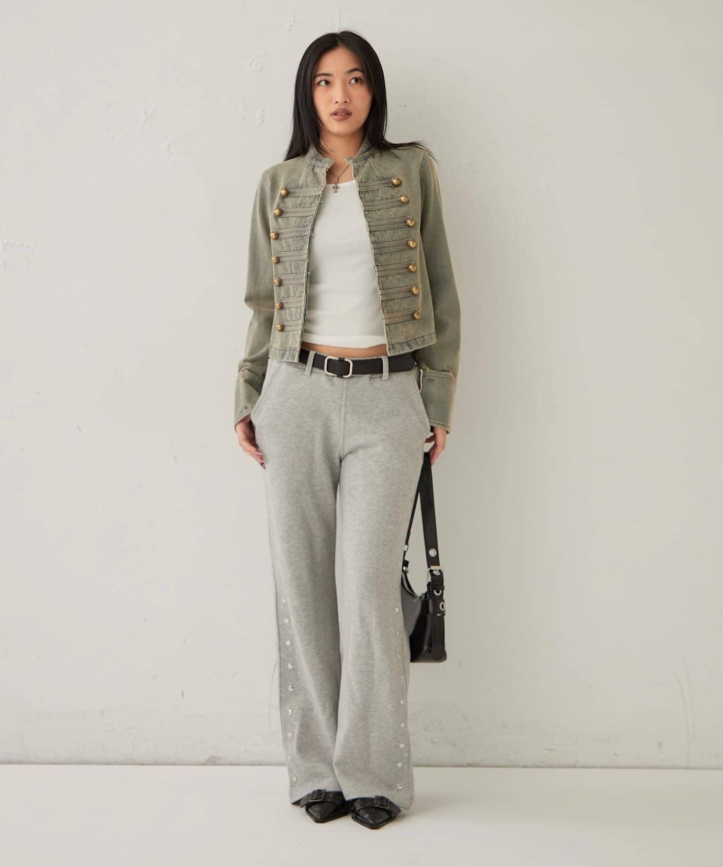 衛衣面料 中長微喇 鉚釘 褲子