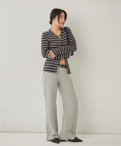 衛衣面料 中長微喇 鉚釘 褲子