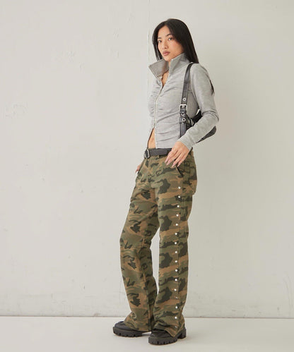 衛衣面料 中長微喇 鉚釘 褲子