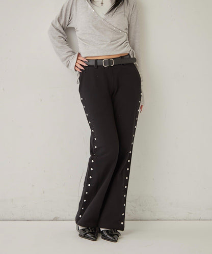 衛衣面料 中長微喇 鉚釘 褲子