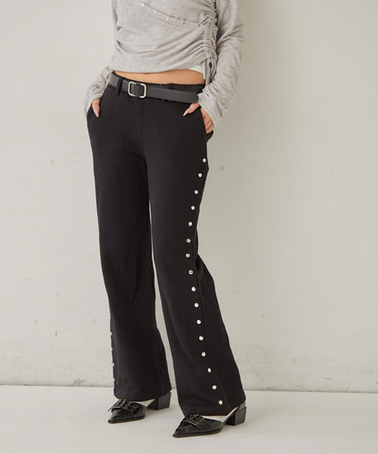 衛衣面料 中長微喇 鉚釘 褲子