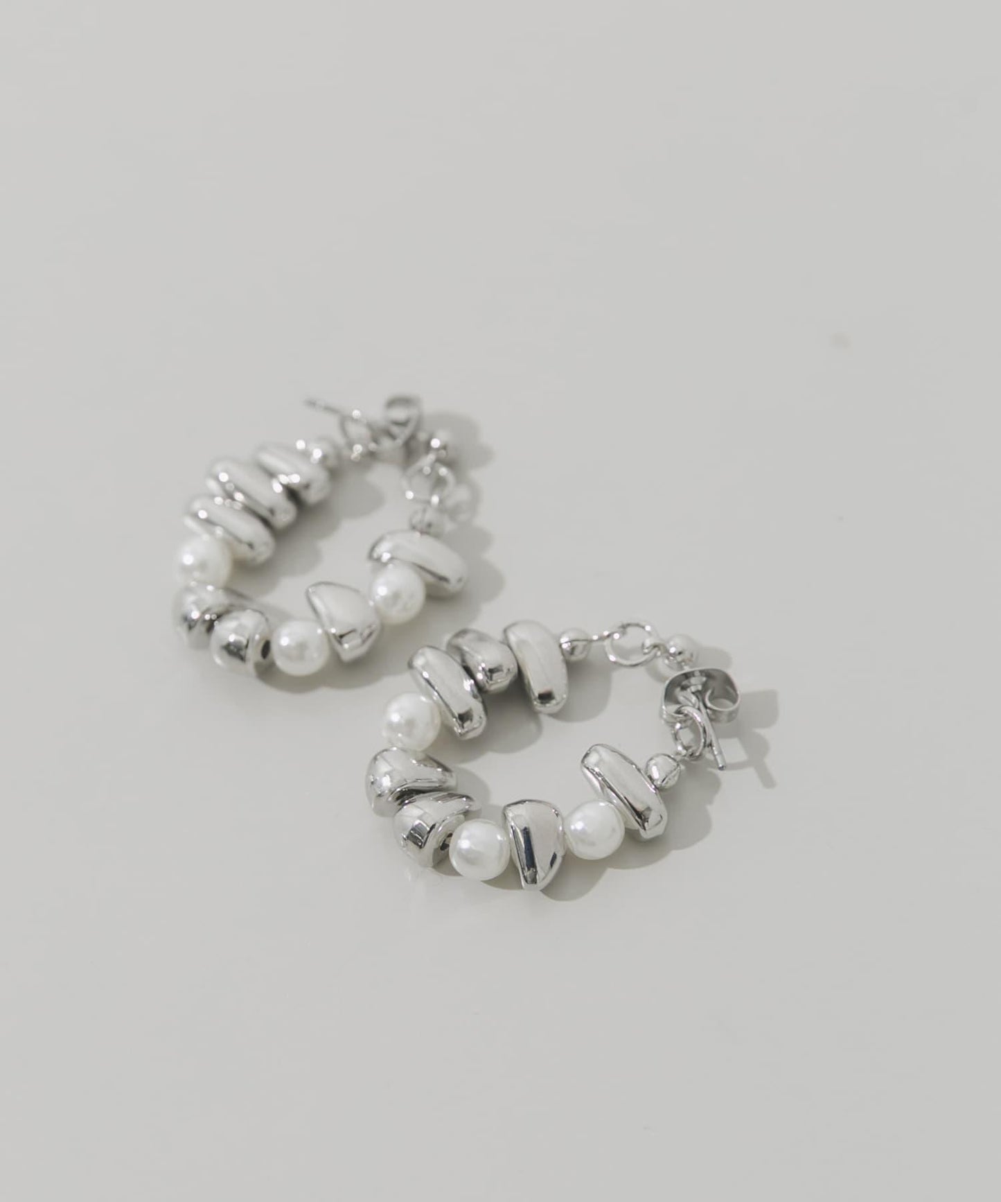 石頭元素珍珠圈式耳環