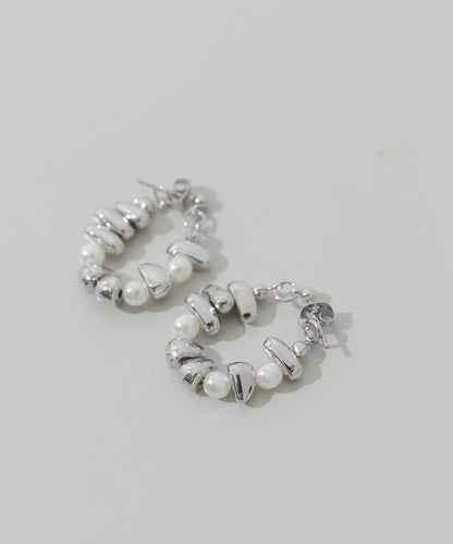 石頭元素珍珠圈式耳環