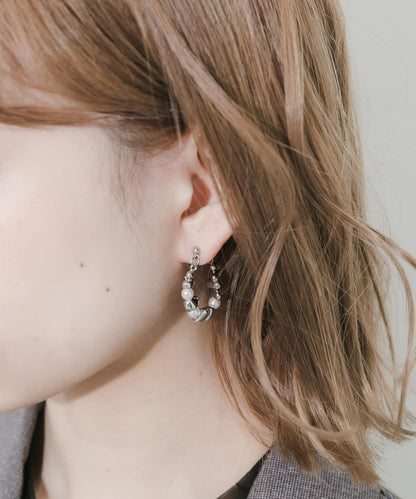 石頭元素珍珠圈式耳環