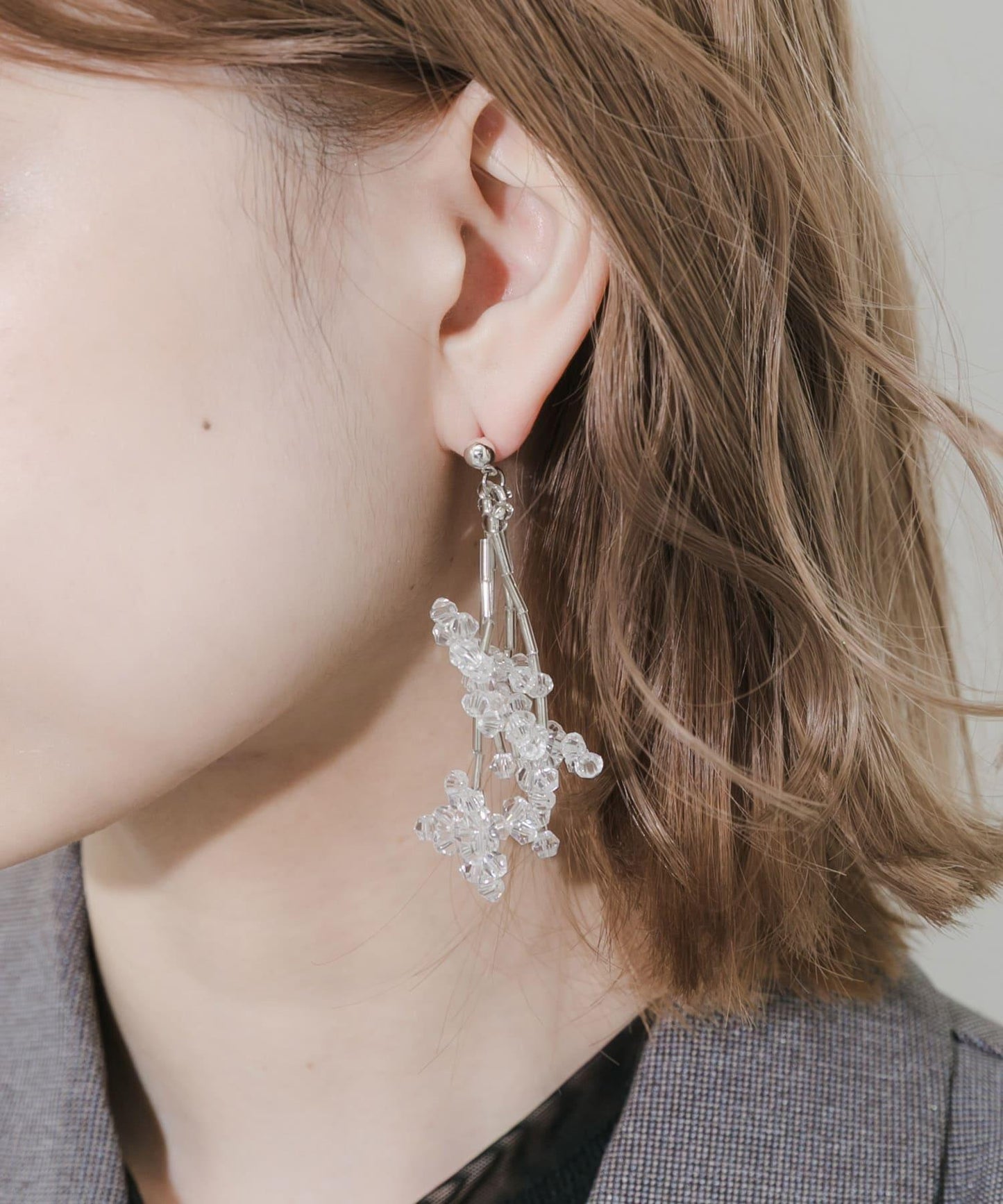 透明珠飽滿垂墜耳環