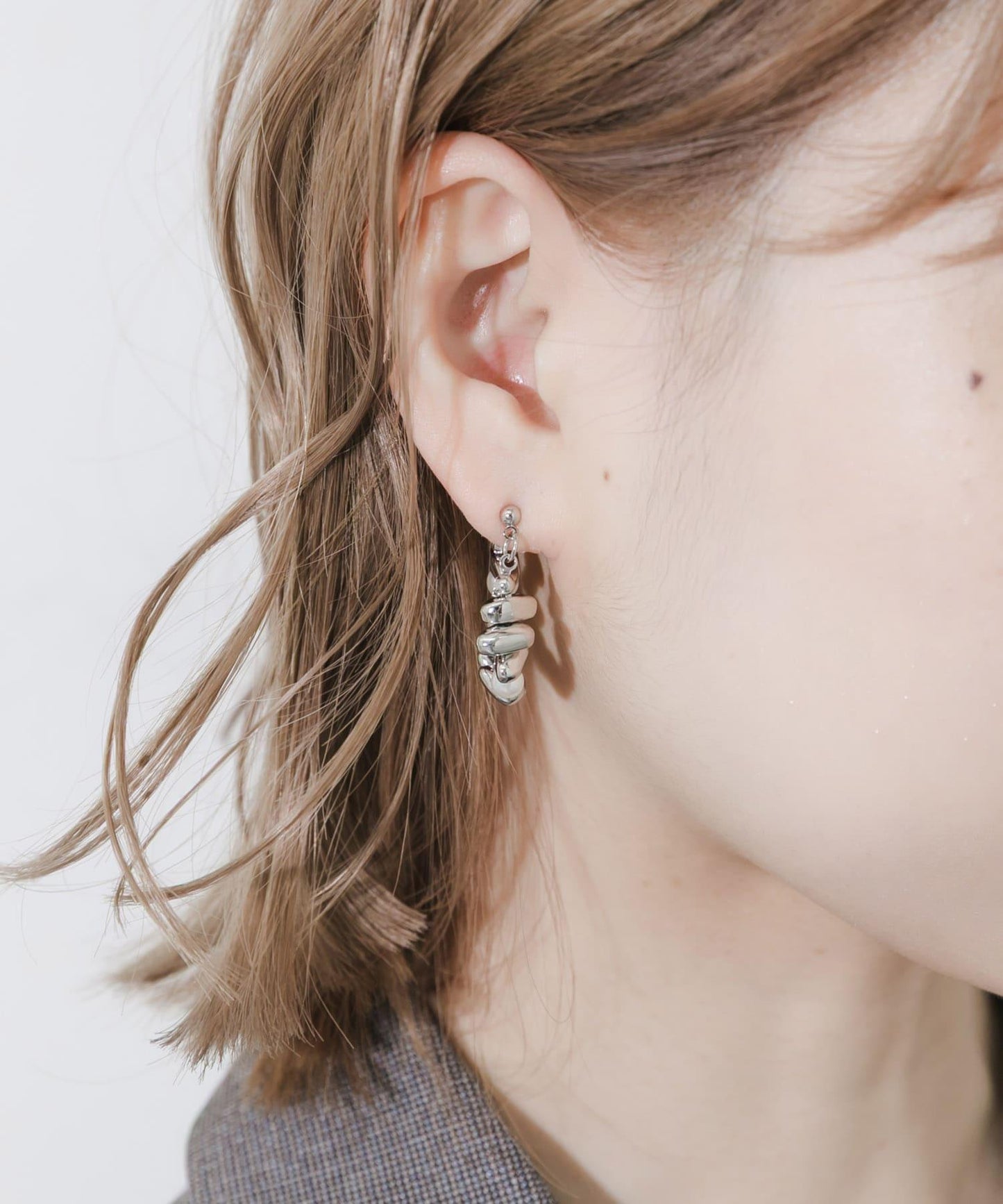 石頭元素珍珠圈式耳環