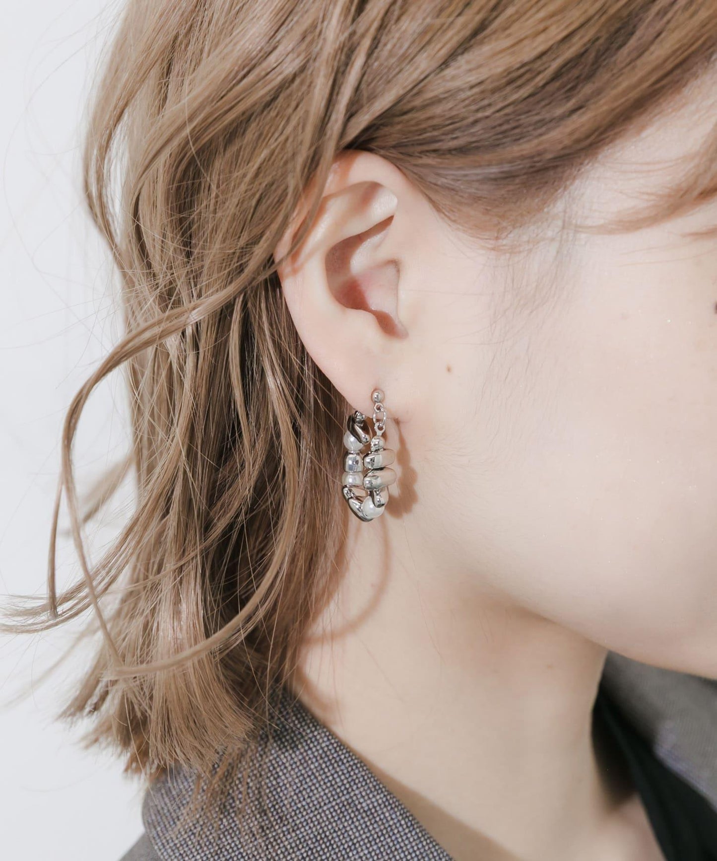 石頭元素珍珠圈式耳環