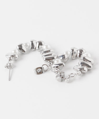 石頭元素珍珠圈式耳環