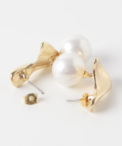 金屬波紋珍珠耳飾