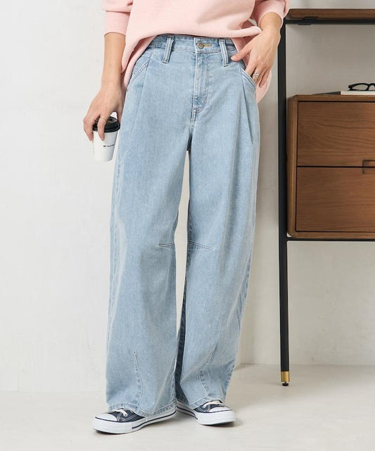 聯名 褶飾弧形闊腿 牛仔面料 牛仔褲（可成套）