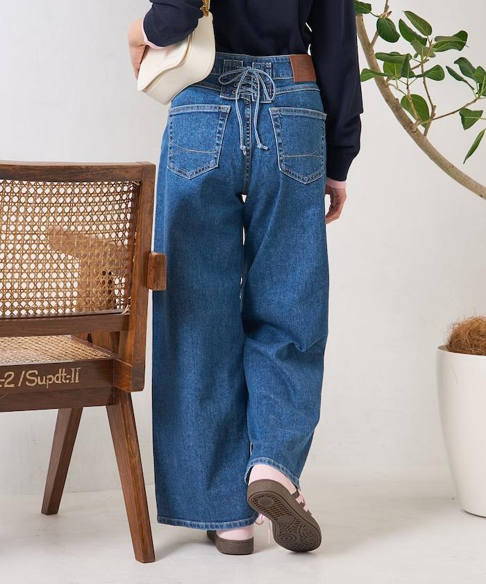 LISA LACE UP WIDE DENIM 繫帶闊腿牛仔褲