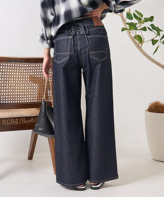 LISA LACE UP WIDE DENIM 繫帶闊腿牛仔褲
