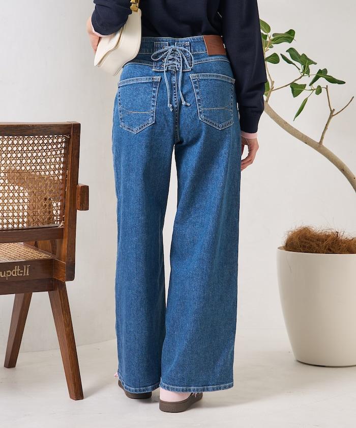 LISA LACE UP WIDE DENIM 繫帶闊腿牛仔褲