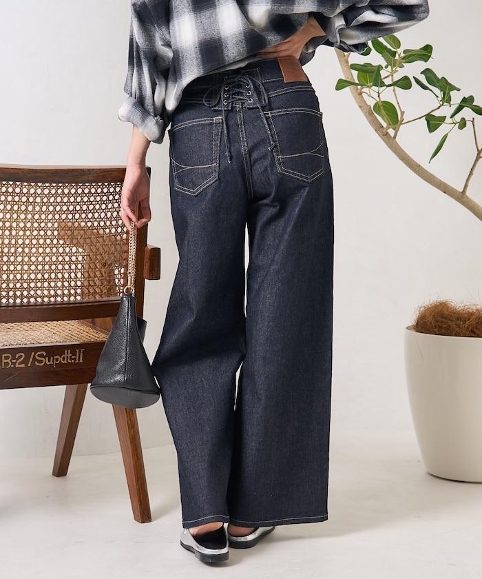 LISA LACE UP WIDE DENIM 繫帶闊腿牛仔褲