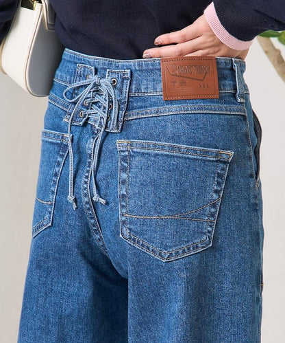 LISA LACE UP WIDE DENIM 繫帶闊腿牛仔褲
