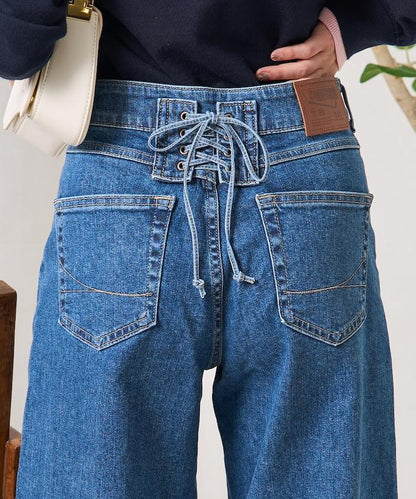 LISA LACE UP WIDE DENIM 繫帶闊腿牛仔褲