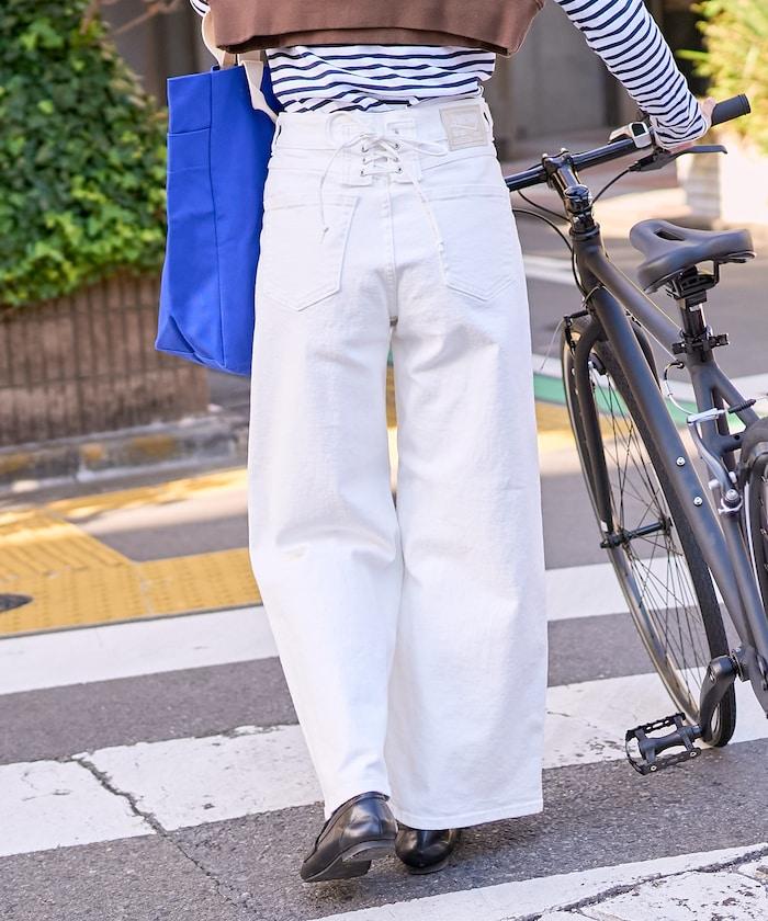 LISA LACE UP WIDE DENIM 繫帶闊腿牛仔褲