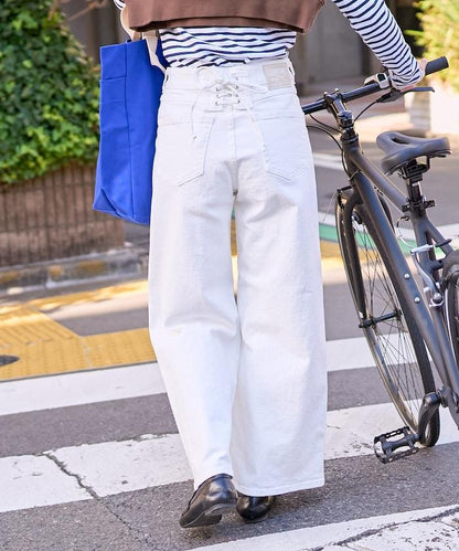 LISA LACE UP WIDE DENIM 繫帶闊腿牛仔褲