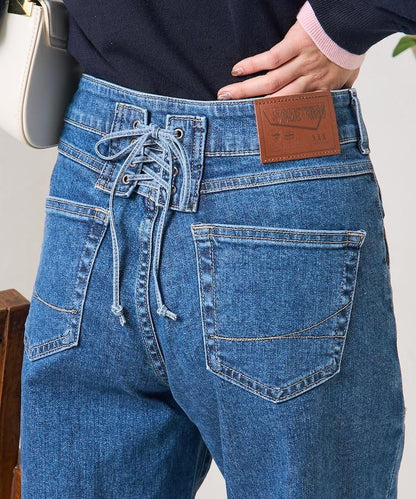 LISA LACE UP WIDE DENIM 繫帶闊腿牛仔褲