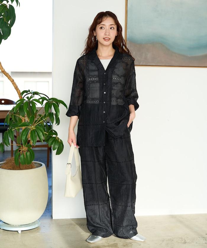 拼接風滿版刺繡 寬鬆 可成套搭配 褲子