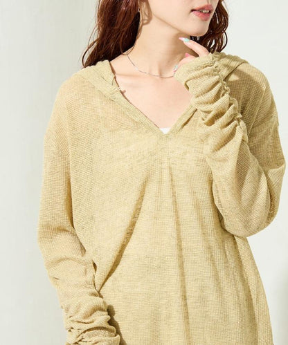 透膚華夫格 連帽 長袖T恤