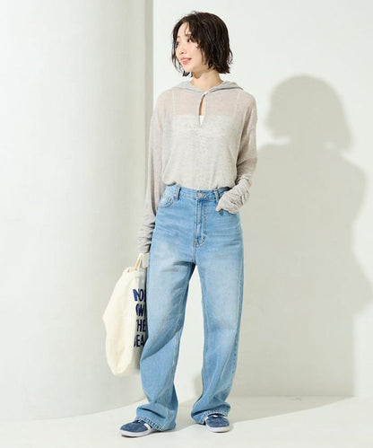 透膚華夫格 連帽 長袖T恤