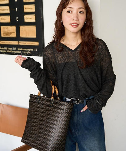 透膚華夫格 連帽 長袖T恤