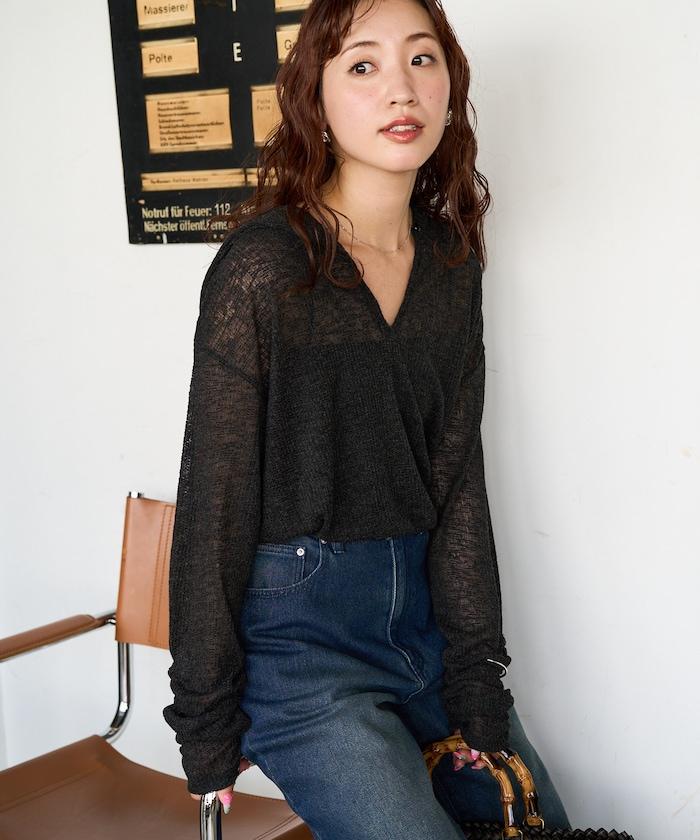 透膚華夫格 連帽 長袖T恤