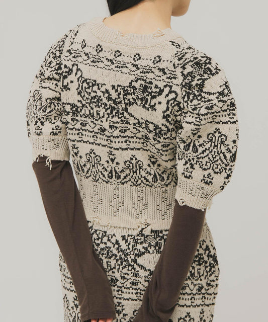 提花短袖針織上衣