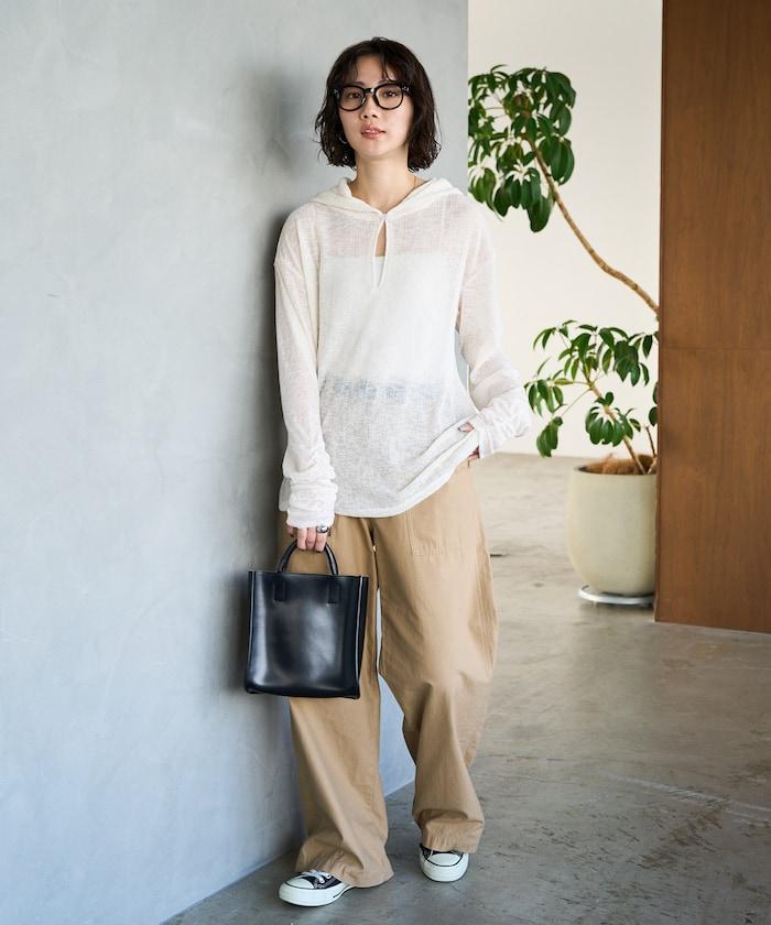 透膚華夫格 連帽 長袖T恤