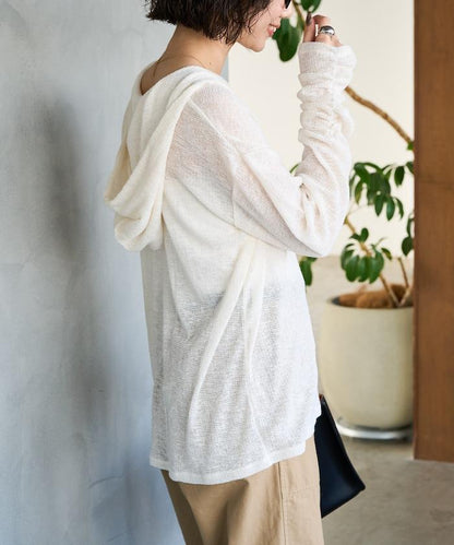 透膚華夫格 連帽 長袖T恤