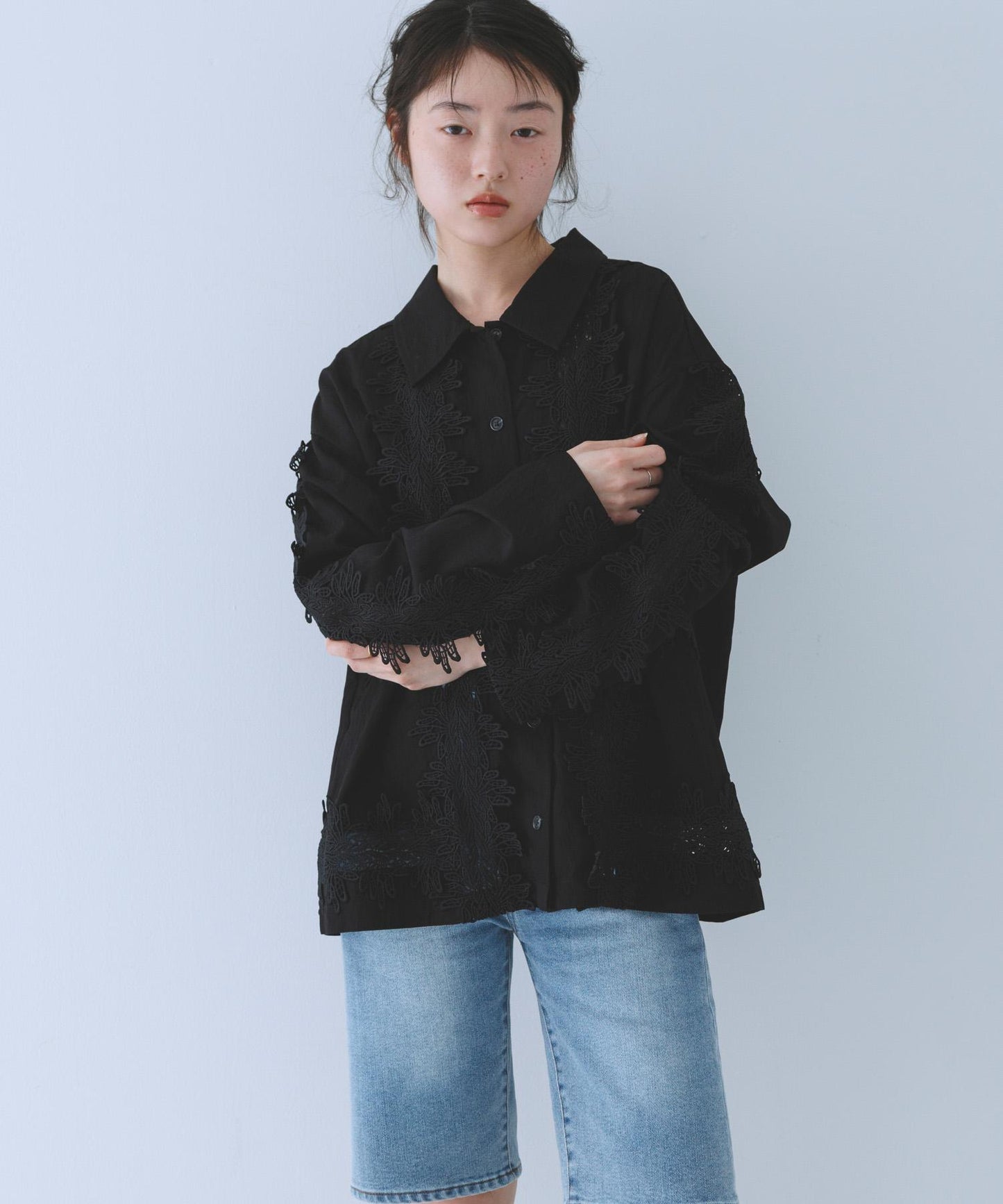 復古風 蕾絲裝飾 襯衫