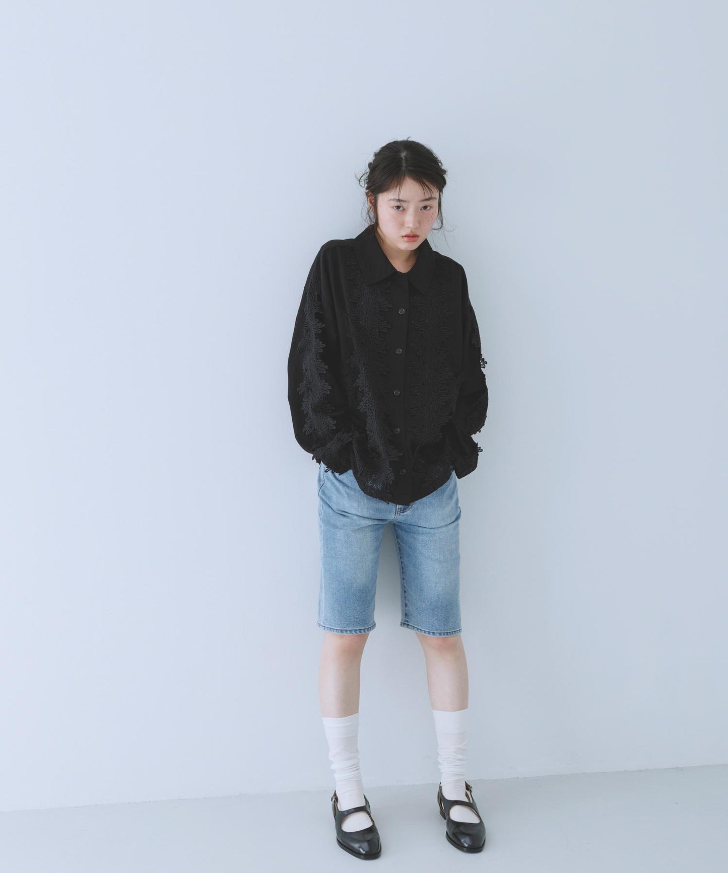 復古風 蕾絲裝飾 襯衫