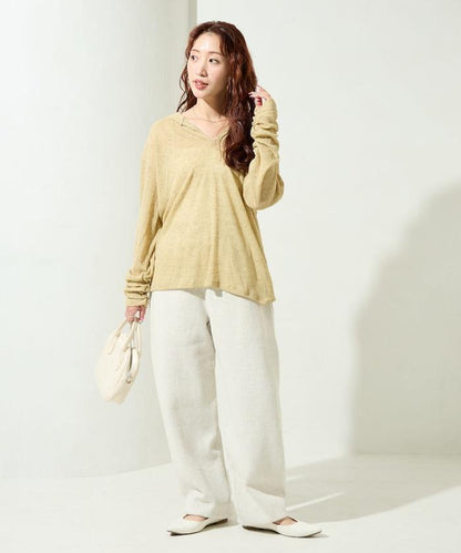 透膚華夫格 連帽 長袖T恤