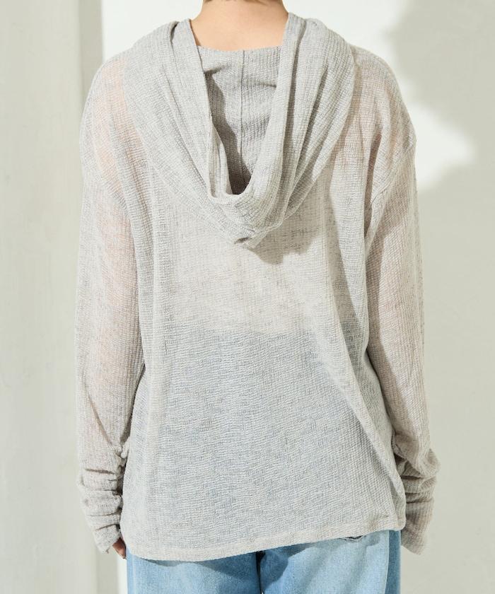 透膚華夫格 連帽 長袖T恤