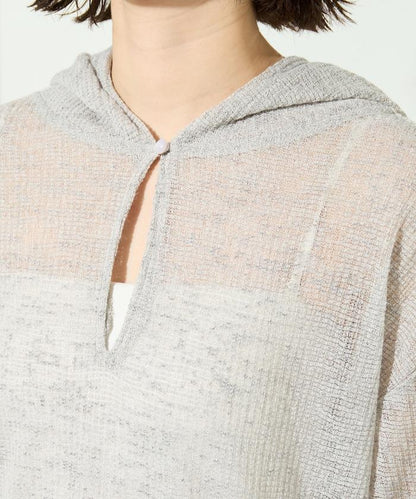 透膚華夫格 連帽 長袖T恤