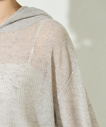 透膚華夫格 連帽 長袖T恤