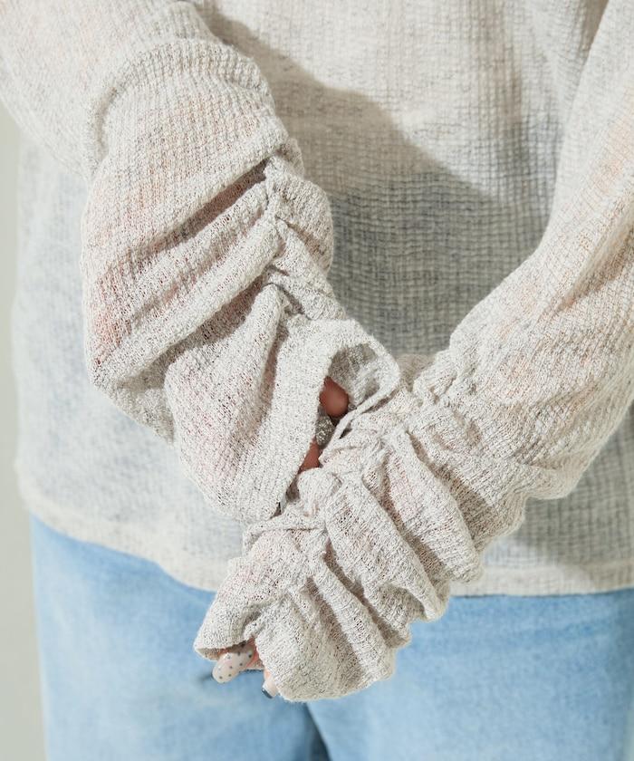 透膚華夫格 連帽 長袖T恤