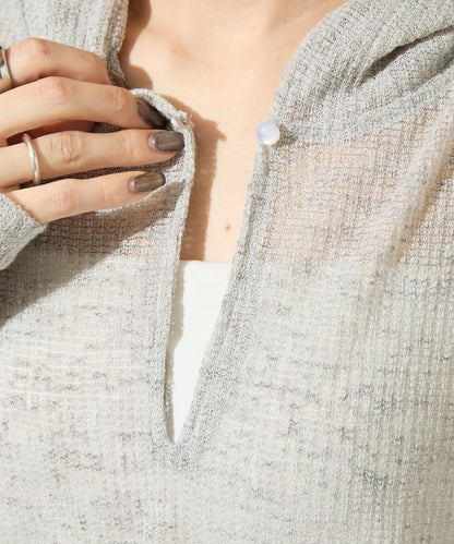 透膚華夫格 連帽 長袖T恤