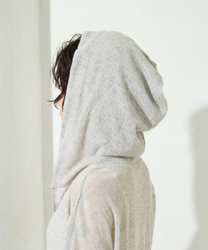 透膚華夫格 連帽 長袖T恤