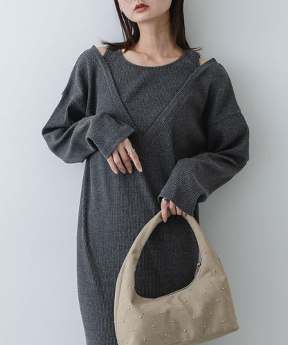 疊領設計 羅紋面料 連衣裙