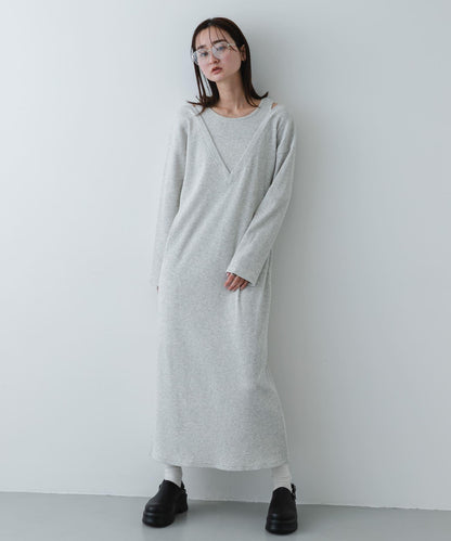 疊領設計 羅紋面料 連衣裙