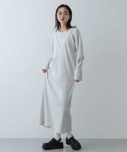 疊領設計 羅紋面料 連衣裙