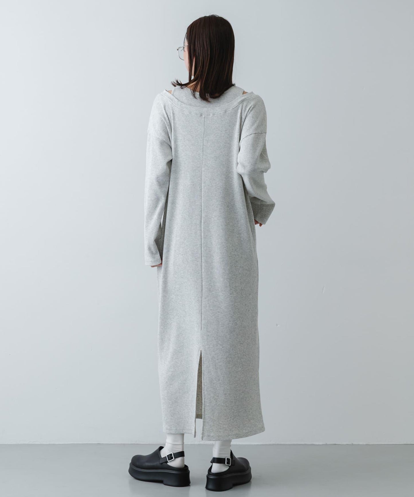 疊領設計 羅紋面料 連衣裙