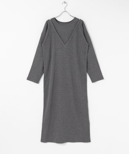 疊領設計 羅紋面料 連衣裙