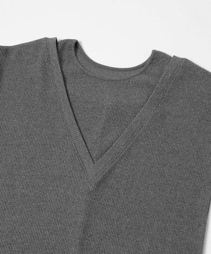 疊領設計 羅紋面料 連衣裙