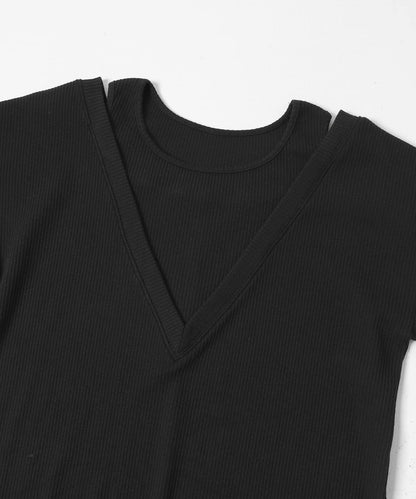 疊領設計 羅紋面料 連衣裙